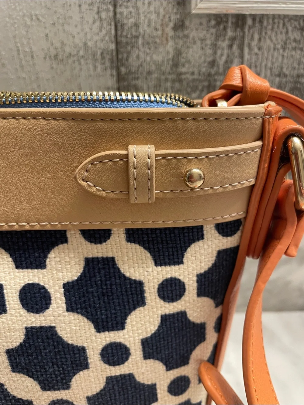 Spartina 449 Navy, Tan & Orange Geometric Crossbody